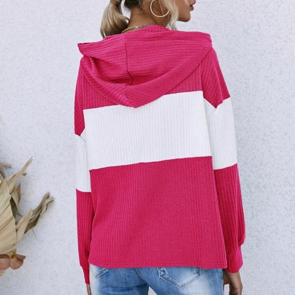 Color Block Rib Knit Hoodie - Picture 2 of 7